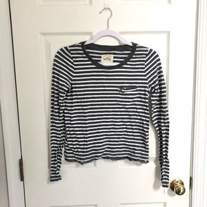 Hollister S Gray/White Stripped Long Sleeve Top
